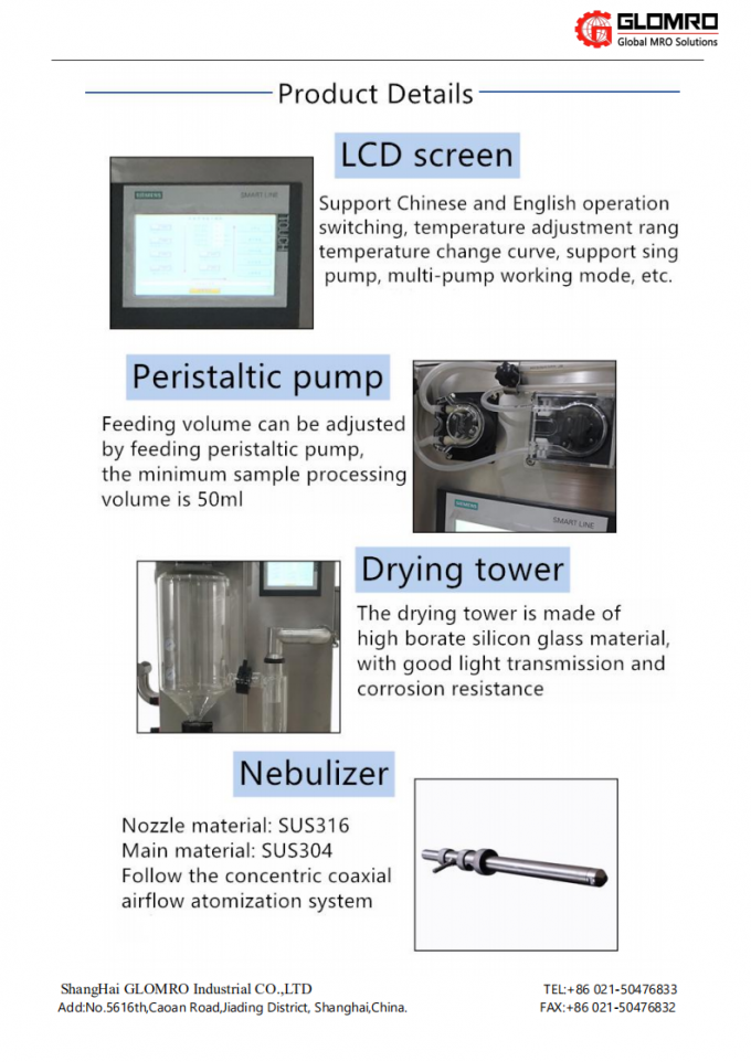 2000ml/H Experiment 50ml Feed 2L Stainless Steel Lab Spray Dryer