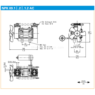 Germany KNF Swing Piston Vacuum Pump NPK 09.1.2 AC/ NPK 09 AC / NPK 09 DC